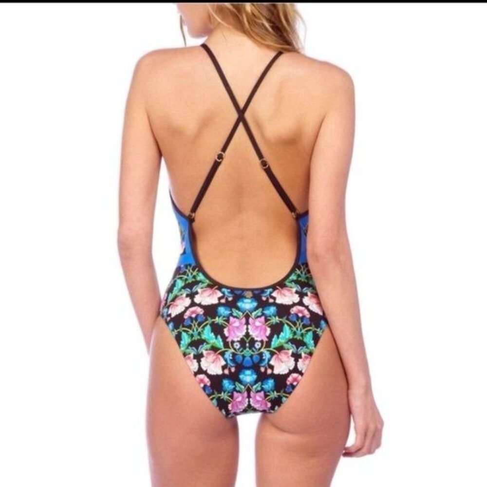 Nanette Lepore Damask Floral Print Goddess 1 Piece Mio Swimsuit Size Large - Picture 5 of 10